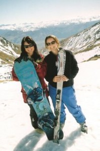 jo-skiing Me (right) and friend Lynn skiing and wine weekend in Queenstown, New Zealand