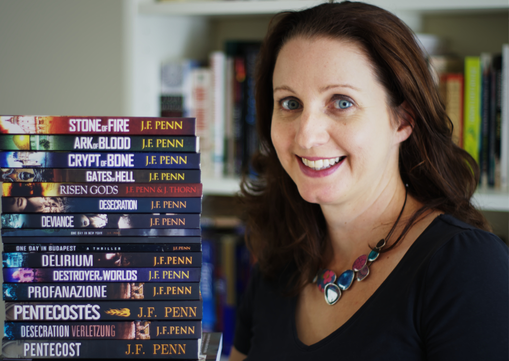 J.F.Penn with her books