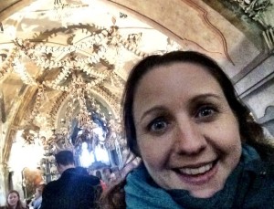 Made you look! Selfie in the Sedlec Bone Chapel which I shared to my fiction email list and facebook page