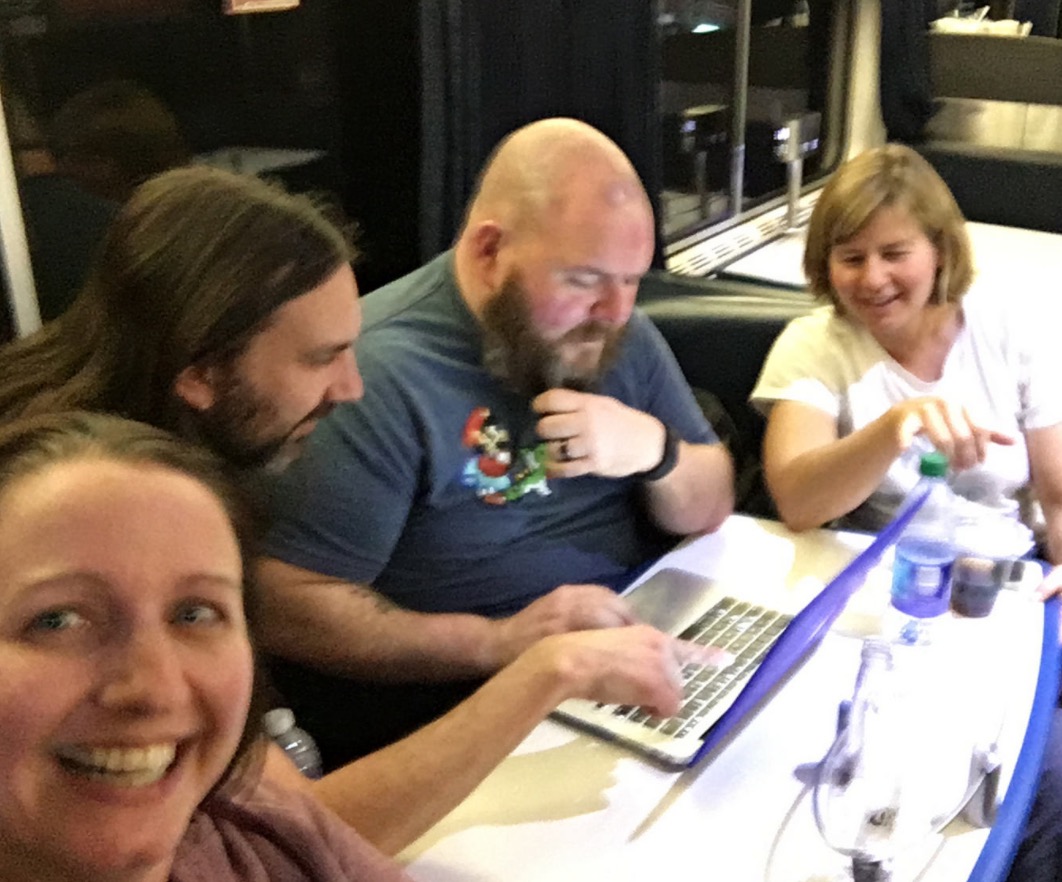 authors on a bumpy train