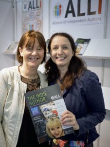 Joanna Penn with Orna Ross on the ALLi Stand LBF2018