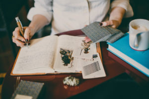 tarot deck and notebook