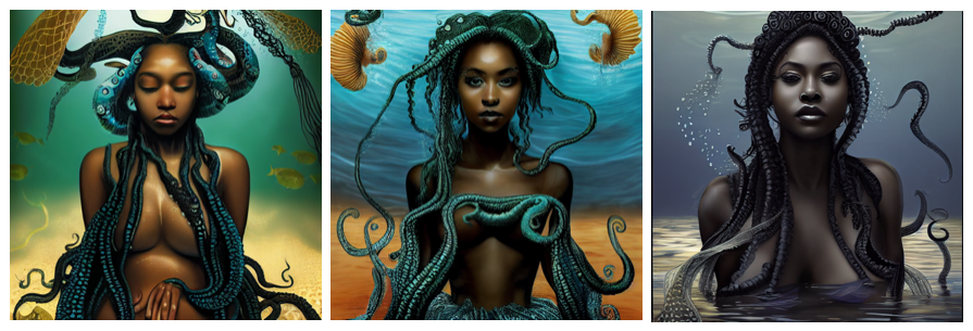 Black mermaid art by Derek Murphy with Midjourney