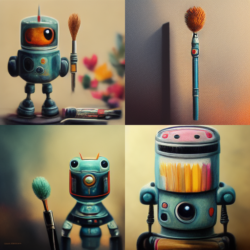 Midjourney images from prompt, "cute robot holding a paintbrush, photorealism" by Joanna Penn