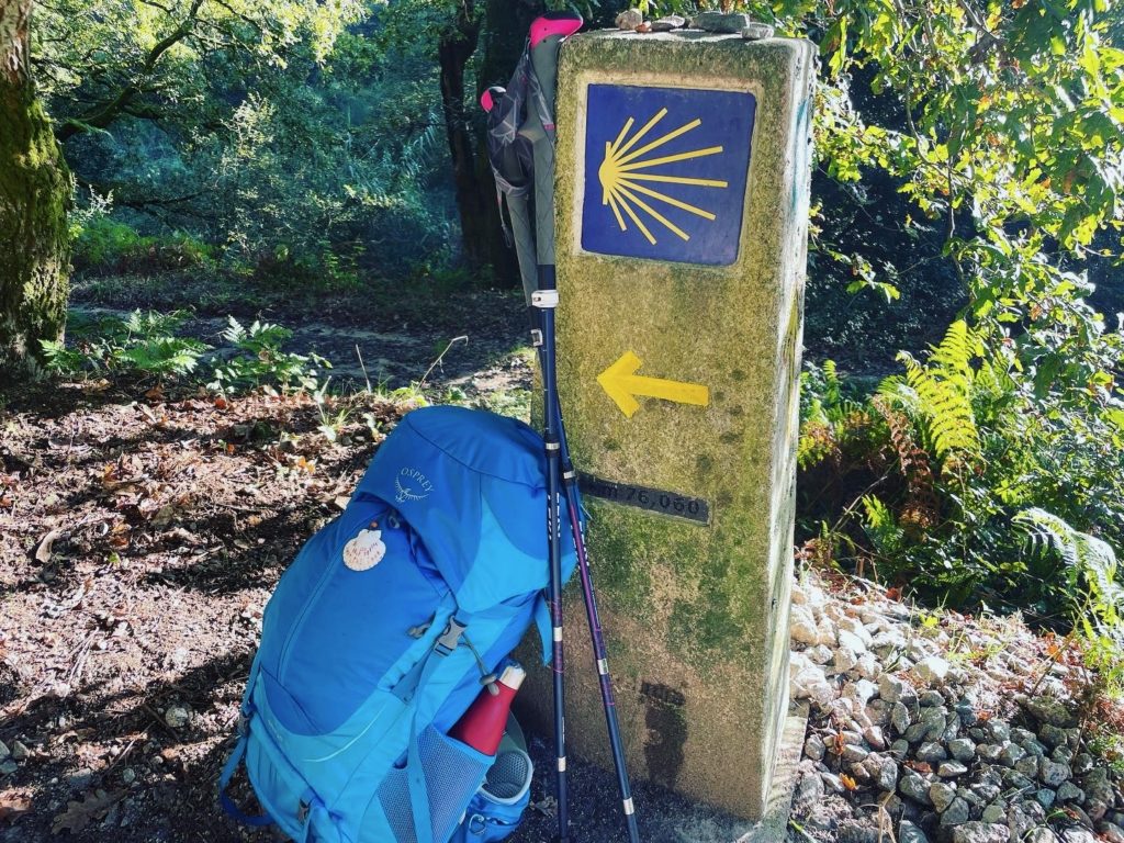 My backpack and walking poles on the Camino