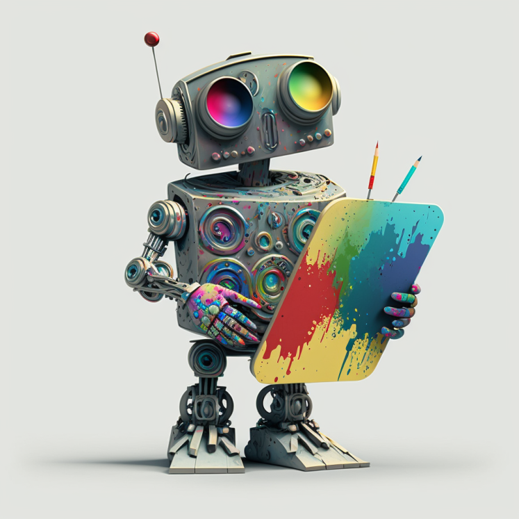 robot holding an artists palette